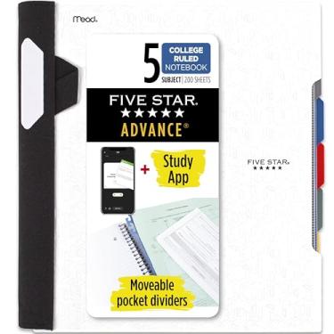 Imagem de Five Star Caderno espiral avançado, 5 assuntos, papel pautado universitário, 200 folhas, 28 x 21 cm, branco (73154)