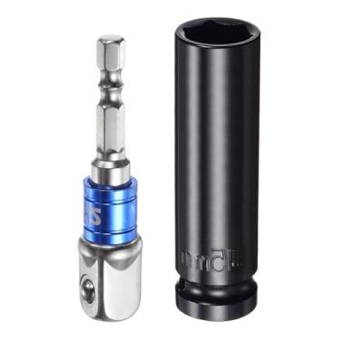Imagem de Boxonly 1/5.1 cm Drive 15 mm 6 pontos soquetes de profundidade 7.6 cm comprimento com 1/5.1 cm a 1/10.2 cm adaptadores de haste sextavada CR-V galvanizado kit de acessórios para parafusos sextavados