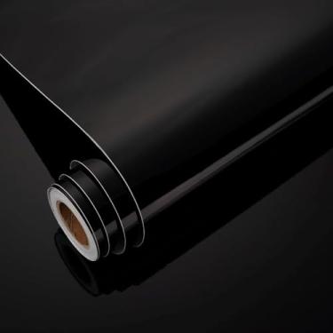 Imagem de Yenhome Papel de contato preto brilhante de 43 cm x 993 cm, papel de parede de vinil para geladeira, papel de parede metálico para eletrodomésticos, papel de contato autoadesivo para armário