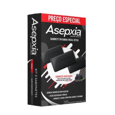 Imagem de Kit 3 Sabonetes Carvao Antiacne Detox Purificante - Asepxia