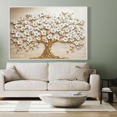Imagem de Quadro decorativo árvore da vida flores brancas - MeMoldura, Moldura B