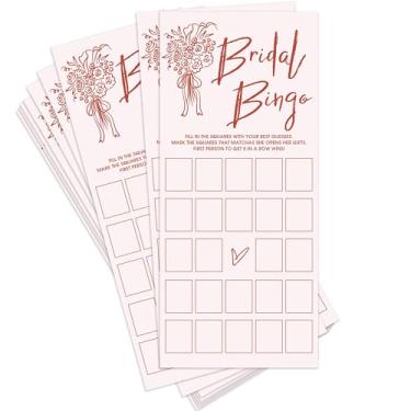 Imagem de WUAWN Wedding Shower Bingo Game Cards, Pink Bow Bingo Game Theme, 25 Gender Neutral Cards, Pink Ribbon Wedding Party for Decorations Supplies (4 x 9 inches) A08