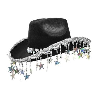 Imagem de UxicRuya Chapéu de cowboy chapéu de traje acessórios para concertos de festas, Preto