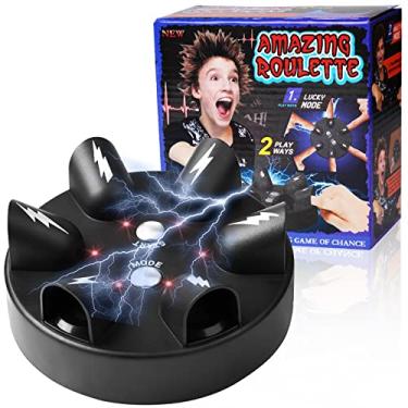 Imagem de OSDUE Jogo de roleta de choque, detetor de motor, teste de detector de mentras de dedo elétrico, brinquedo de jogo de festa de detector de mentras, brinquedo divertido de verdade ou desafio