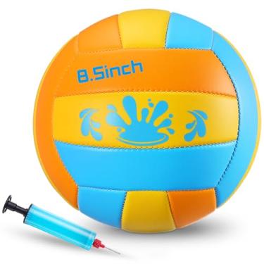 Imagem de Leitee Voleibol à prova d'água de 21 cm, piscina, vôlei aquático, com capa macia e bomba para adolescentes, adultos, piscina, praia, jogo ao ar livre (laranja/amarelo/branco)