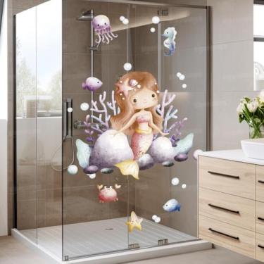 Imagem de Kit Adesivos Fundo do Mar Lavável Seguro Fácil Aplicação Ideal para Box Banheiro, Quarto Infantil e Piscina Bebê Menina Menino