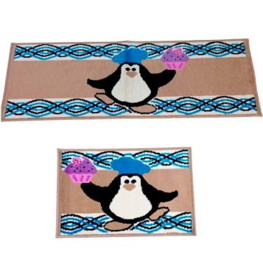 Imagem de Kit Tapete De Cozinha Veludo 2 Peças Pinguim J. Serrano