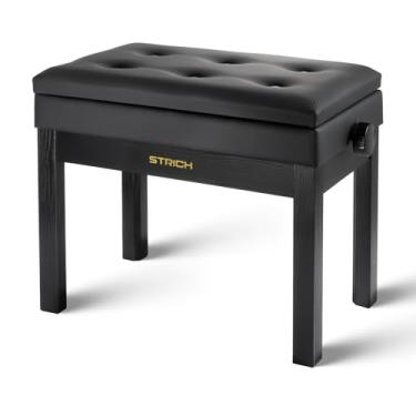 Imagem de STRICH Banco de piano ajustável com armazenamento, banco de teclado de madeira com estante, assento de cadeira com esponjas de alta densidade, almofada para loja de piano, estúdio escolar, música