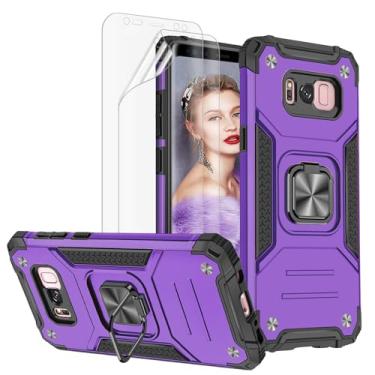 Imagem de Jeylly Capa para Galaxy S8, capa protetora à prova de choque de grau de armadura antiarranhões com suporte giratório de 360 graus para suporte magnético no carro, capa protetora híbrida fina de