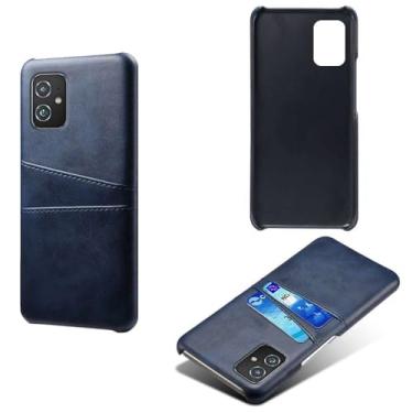 Imagem de Capas Compatível com ASUS Zenfone 8 ZS590Ks,Caso de couro PU-Tampa de telefone a prova de choque com 2 slots de cartão,Proteção anti-impressão digital e anti-gota-Blue