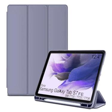 Imagem de Capa Tablet flip para Samsung Galaxy Tab S7 FE SM-T736 SM-T733 SM-T730 12.4 polegadas Smart pen resistente aveludada compatimento caneta Case capinha Anti Impacto Suporte Pencil - Alamo (violeta)