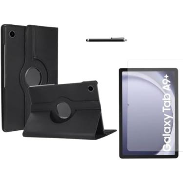 Imagem de Capa Capinha Carteira Preta Giratória + Película de Hidrogel Paperlike + Caneta Touch Compatível Com Samsung Galaxy Tab A9 Plus Tela de 11 Polegadas - BLUEPINK
