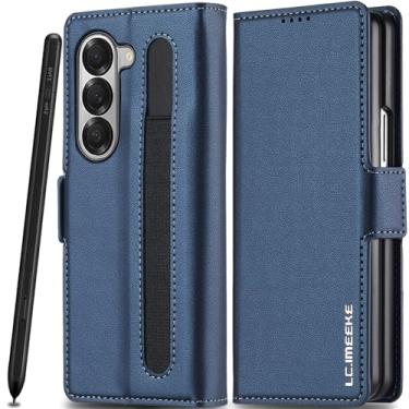 Imagem de Capa de couro para Galaxy Z Fold 6 [com suporte para caneta S], compartimento para cartão com bloqueio de RFID, suporte, capa protetora magnética para celular Samsung Galaxy Z Fold 6 5G, capa de couro