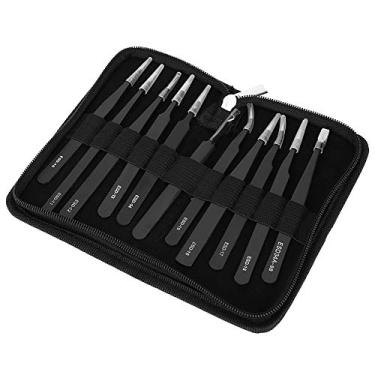 Imagem de SUNGOOYUE Tweezers de Aço Inoxidável Preciso Conjunto de Ferramentas de Reparo 11pcs Com Bolsa - Durável, Anti - para Reparos, Artesanato, Jóias ESD, Preto (Saco de couro pinça de 11 peças)