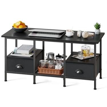 Imagem de Furologee Mesa de centro de 89 cm com 2 gavetas de armazenamento, pequenas mesas de centro para sala de estar, mesa central moderna com prateleira de 2 camadas, preta