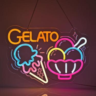 Imagem de JULHOVR Letreiro De Neon Gelato, Luzes Penduradas, Decoração Parede Para Restaurantes, Lojas, Food Trucks, Mercados, Padarias, Cafés, Comemorações, Casa, Alimentado Por Usb, Ultra Brilhante E Regulá