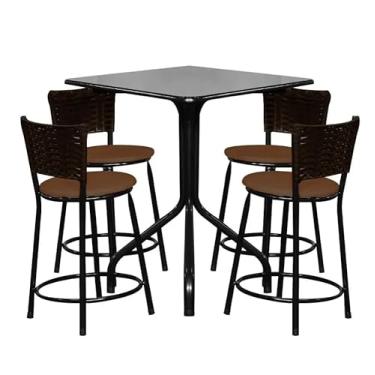 Imagem de Conjunto Mesa Quadrada 70cm Preta Com 4 Banquetas Junco Café