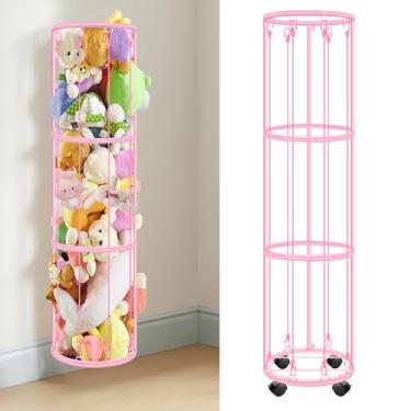Imagem de Armazenamento de animais de pelúcia com rodas, armazenamento vertical de brinquedos de metal de 3 camadas com cordões elásticos, suporte de parede organizador de brinquedos, suporte de armazenamento