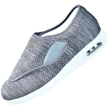 Imagem de QHBPMGAD Sapatos femininos para diabéticos, tênis para idosos de largura larga para mulheres, fecho de velcro ajustável, antiderrapante, respirável, pés inchados para caminhada e edema, Tênis feminino