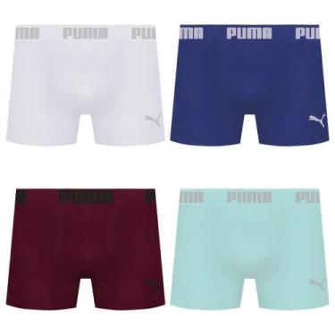 Imagem de Kit 4 Cuecas Puma Boxer Sem Costura Masculina, Branco, Verde, G