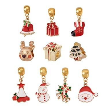 Imagem de Spritewelry 20 berloques de pingente de esmalte de Natal, 10 estilos, pingentes de Natal esmaltados banhados a ouro para colar, pulseira, acessórios de fabricação de joias, artesanato faça você mesmo
