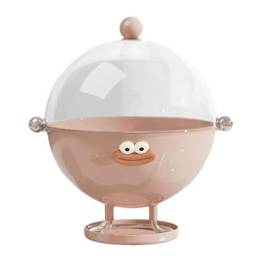 Imagem de Baoblaze Fruteira com tampa, tigela de armazenamento com bandeja de drenagem, recipiente multiuso, cesta de pedestal transparente para cozinha, vegetais, Rosa com Adesivo