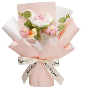 Imagem de SUNNYCLUE Kit de sacos de cartão de flores de crochê rosa rosa romântico poliéster floral feito à mão presentes para mulheres aniversário dia dos namorados decoração de casa mesa feminina