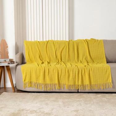 Imagem de Manta Xale P/Sofá 100% Algodão com Franja Decorativa (Amarelo, 1,7m x 2,4m)
