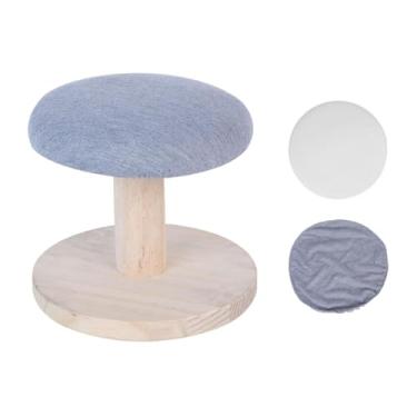 Imagem de DimyFew Banqueta redonda para passar roupa, tábua de passar roupa de madeira, estável, resistente ao calor, almofada espessa, portátil para costura, Cinza