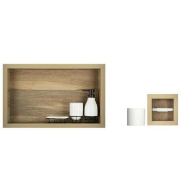 Imagem de Nicho Para Banheiro Em Porcelanato Porta Shampoo Sabonete e Porta Pape