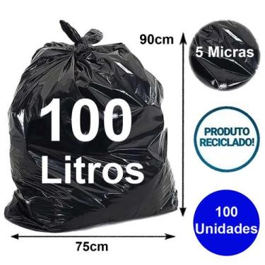 Imagem de Saco de lixo reciclável preto 100 litros 90x75 5 micra 100 un - Bolha 