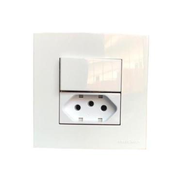Imagem de Tomada Dupla 3 Pinos 10a + Interruptor Simples Móvel Marmore Drywall G