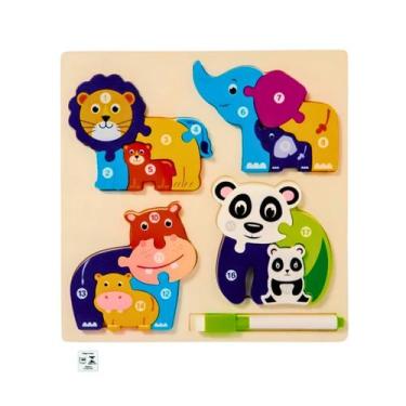 Imagem de Quebra Cabeca Filhotes e Quadro Branco MDF Selva Floresta Toymix Brinq