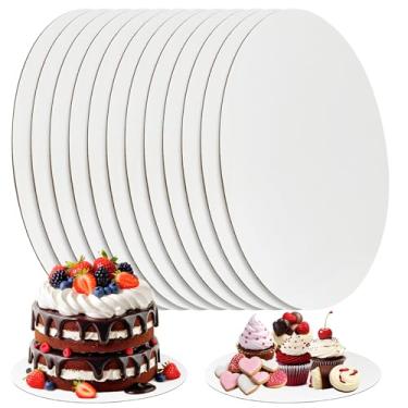 Imagem de Cmkura Pacote com 8 tábuas de bolo redondas de 30,5 cm, bandeja descartável de papelão ondulado branco com classificação alimentar, base de círculos para sobremesas, artesanato faça você mesmo