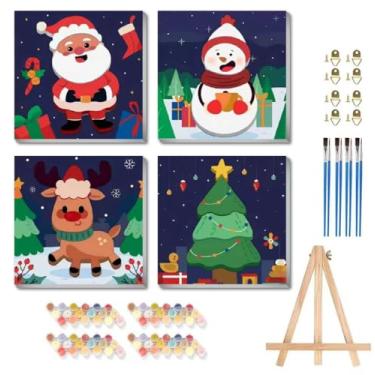 Imagem de Kit de pintura por números para adultos com tela emoldurada - com cavalete de madeira, pintura de Natal por número em tela, kits de pintura a óleo acrílica de Natal DIY com pincéis para decoração de