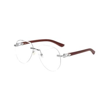 Imagem de Óculos de sol retrô sem aro, armação grande de metal com textura de madeira, para homens e mulheres, unissex (7)