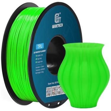 Imagem de Geeetech Filamento TPU 1,75 mm, filamento de impressora 3D flexível Shore 95A com alta elasticidade, carretel de 500 g, precisão dimensional ± 0,03 mm, serve na maioria das impressoras FDM, verde