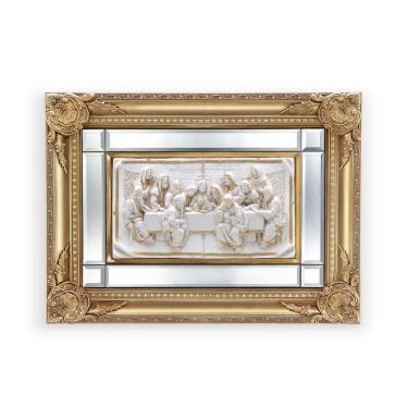 Imagem de Quadro Santa Ceia Páscoa Com Espelho Marfim E Dourada 64Cm