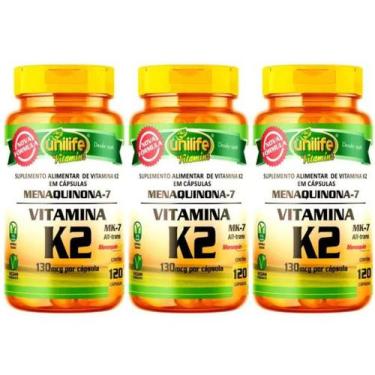Imagem de KIT C/3 Vitamina K2 135mcg 360 Cap Mk7 Menaquinona Concentrada - Unili