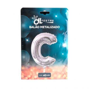 Imagem de Balão Metalizado Letra C 40cm com Palito Prata - DL FESTAS