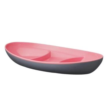 Imagem de Petisqueira Oval 3 Divisórias Bicolor Rosa Cinza Plasvale