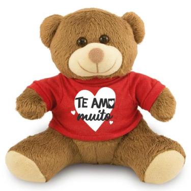 Imagem de Ursinho de Pelúcia com Camiseta 20cm Anti-alérgico - Toybrink, Marrom,