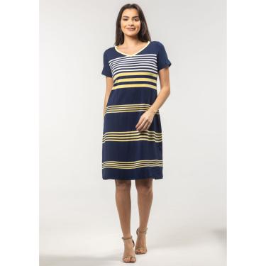 Imagem de Vestido Pau a Pique Listrado Amarelo e Azul Marinho