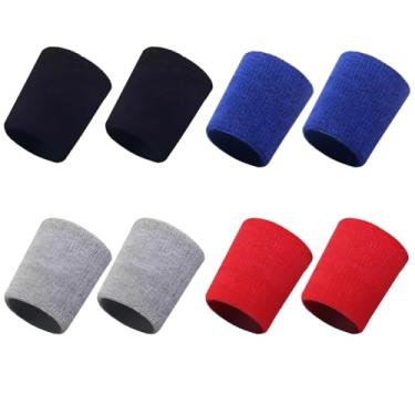 Imagem de CREATCABIN 8 Pçs Pulseiras de Pulso Esportivas Pulseiras de Tênis Pulseiras Elásticas Pulseiras de Algodão Absorventes Elásticas Respiráveis para Competição Basquete Futebol Exercício (4 Cores)