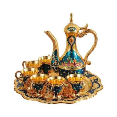 Imagem de Fxzqgnh Serviço de Chá Turco, Bule de Chá Luxuoso, Design Retrô, Ornamento, Conjunto de Potes de Vinho Decorativos Feitos de Liga de Zinco, Utensílios para de, Azul, Tamanho real
