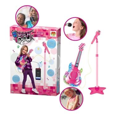 Imagem de Guitarra Com Microfone E Pedestal Infantil Karaokê Som Mp3 C