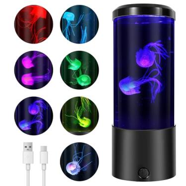 Imagem de UKQRRTC Lâmpada de água-viva, luminária de mesa com mudança de cor, controle remoto, alimentado por USB, água-viva biônica realista, acrílico de alta transparência e ABS resistente, decoração para