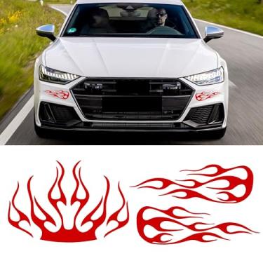 Imagem de TOMALL Kit de decalque de vinil listrado de chamas de 3 peças para carros, veículos, motocicletas, corrida, esportes, fogo, gráficos, adesivos universais à prova d'água para carrinhos de golfe, skate