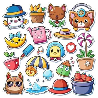 Imagem de Adesivos Fofos Kawai para Crianças Decoração de Quarto e Cadernos Coloridos com Animais e Objetos 50x50cm