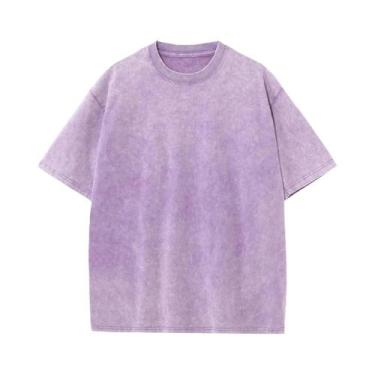 Imagem de Camisetas Masculinas De Algodão Vintage Lavadas De Verão Tamanho Grand